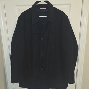 Tommy Hilfiger Black Pea Coat with Notched Lapel